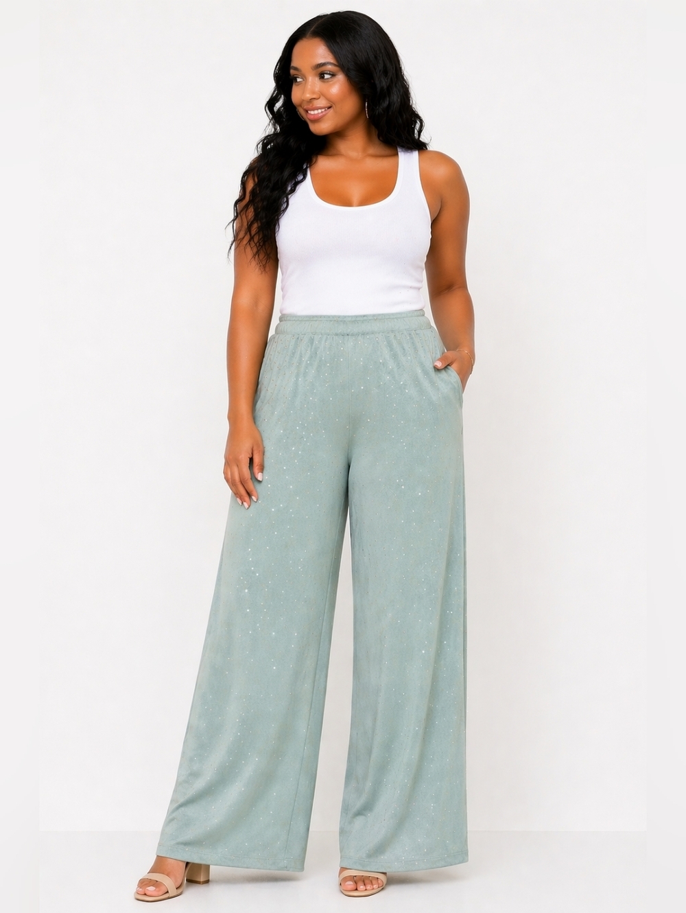 Torrid Light Minty Sage Wide-Leg Embellished Pants